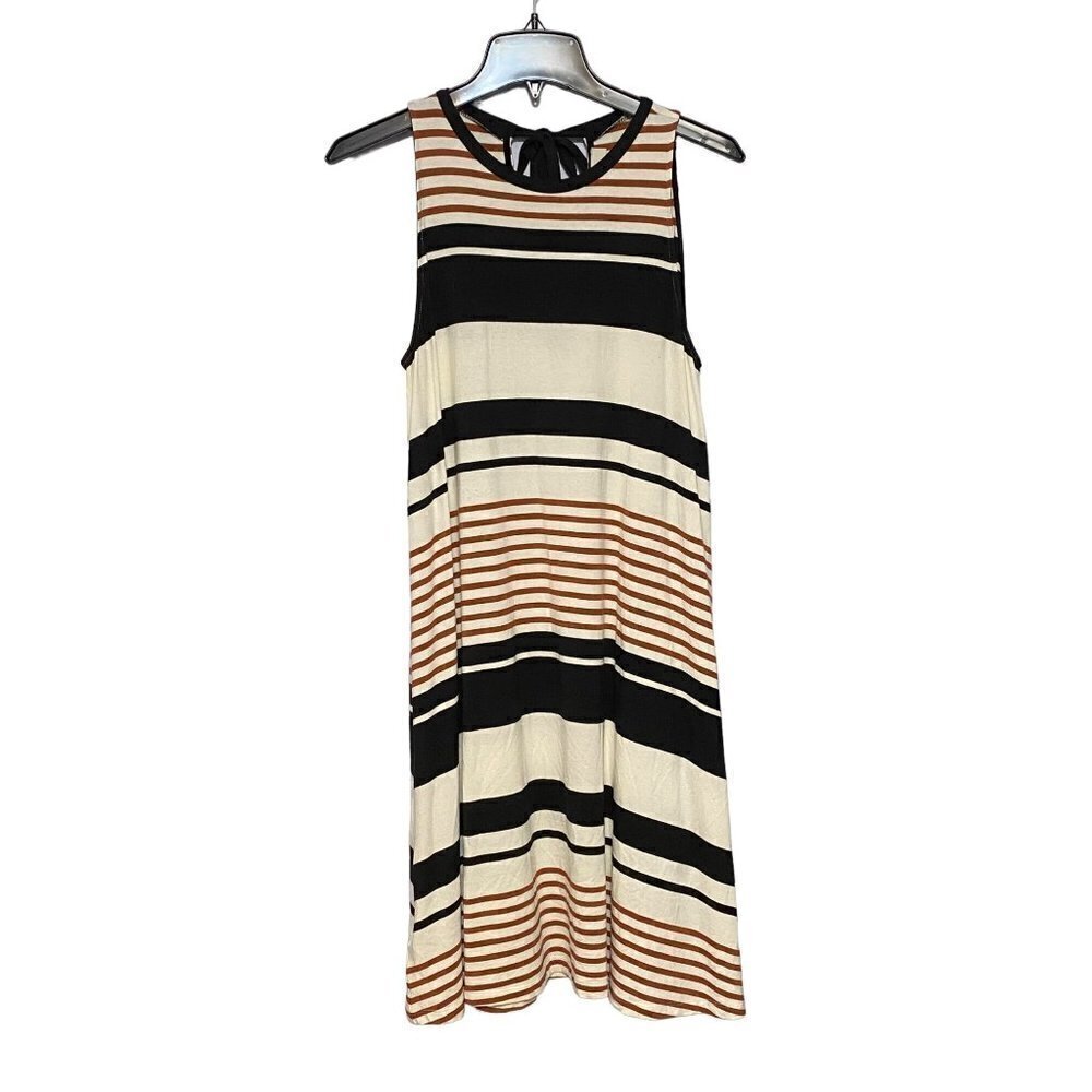 Ann Taylor Loft Sleeveless Brown Black‎ Cream Tie Back Swing Dress Women's Small